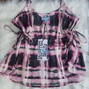 NWT Satin Cinched Pink Plaid Cami